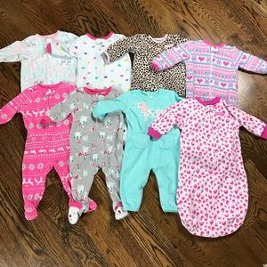Girls Fleece Pajamas 6 Month Bundle 8 Pieces